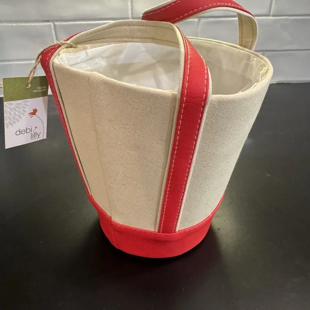 NEW Red &‎ White Tote Bag Potted Plant Holder Debi Lilly Tote Basket
